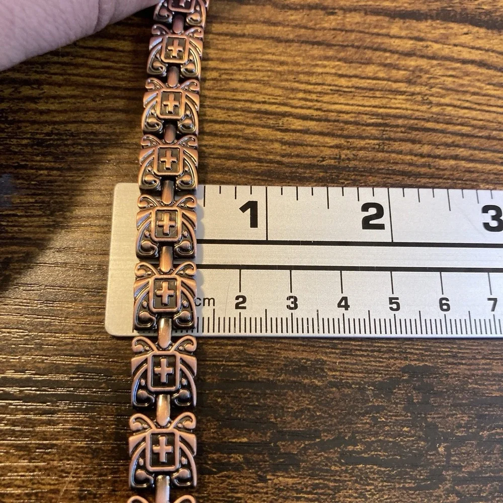 Jecanori Copper‎ Magnetic Bracelet Cross Link Byzantine 8in 19mm Wide